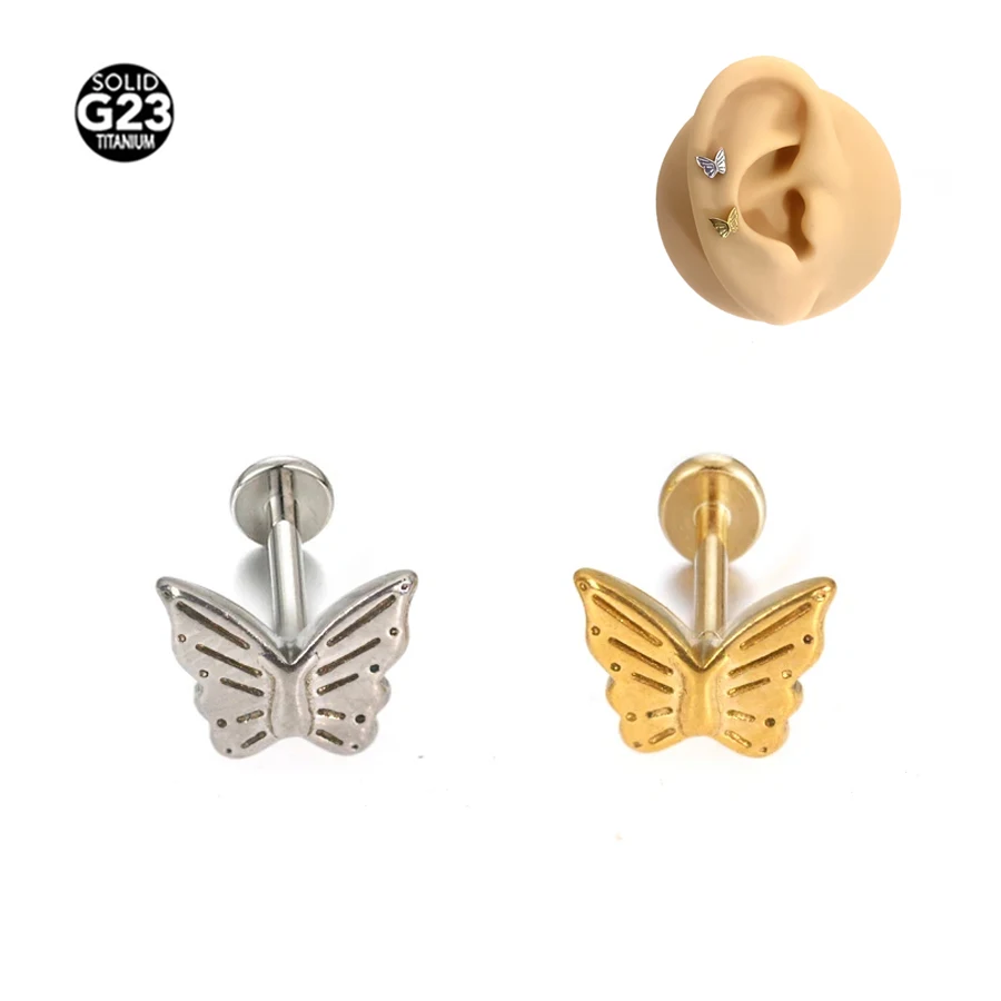 الذهب اللون G23 التيتانيوم الأذن الزنمة ثقب ، Labret التوصيل ، أقراط Daith ، الثقب اللولب ، 1 قطعة