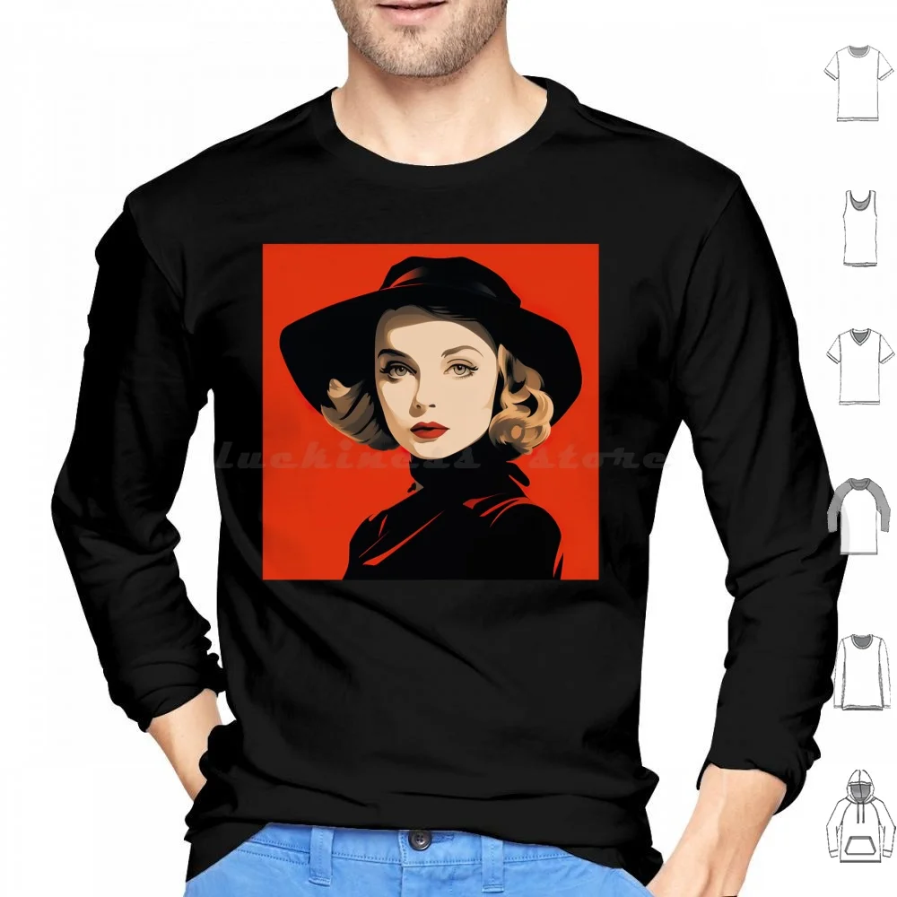 Lillian Gish Red Minimalism Hoodies Long Sleeve Red Minimalism Vector Vintage Hollywood Glamour Silent Film Icon