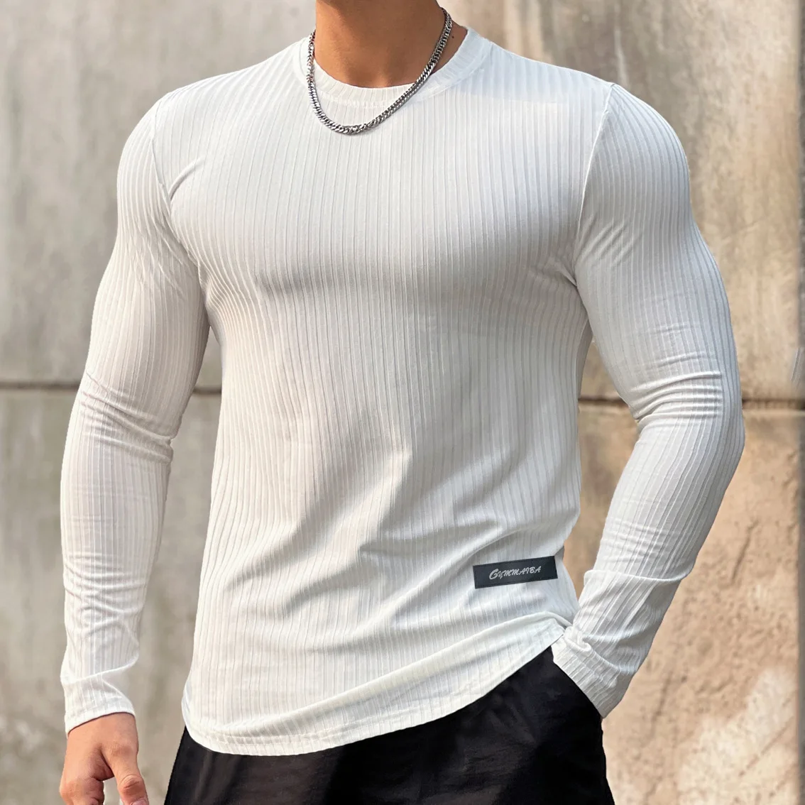 Men\'s Muscle O-Neck Shirts Light Weight Slim Fit Long Sleeve Workout Gym T-Shirts Soft Tees Bodybuilding