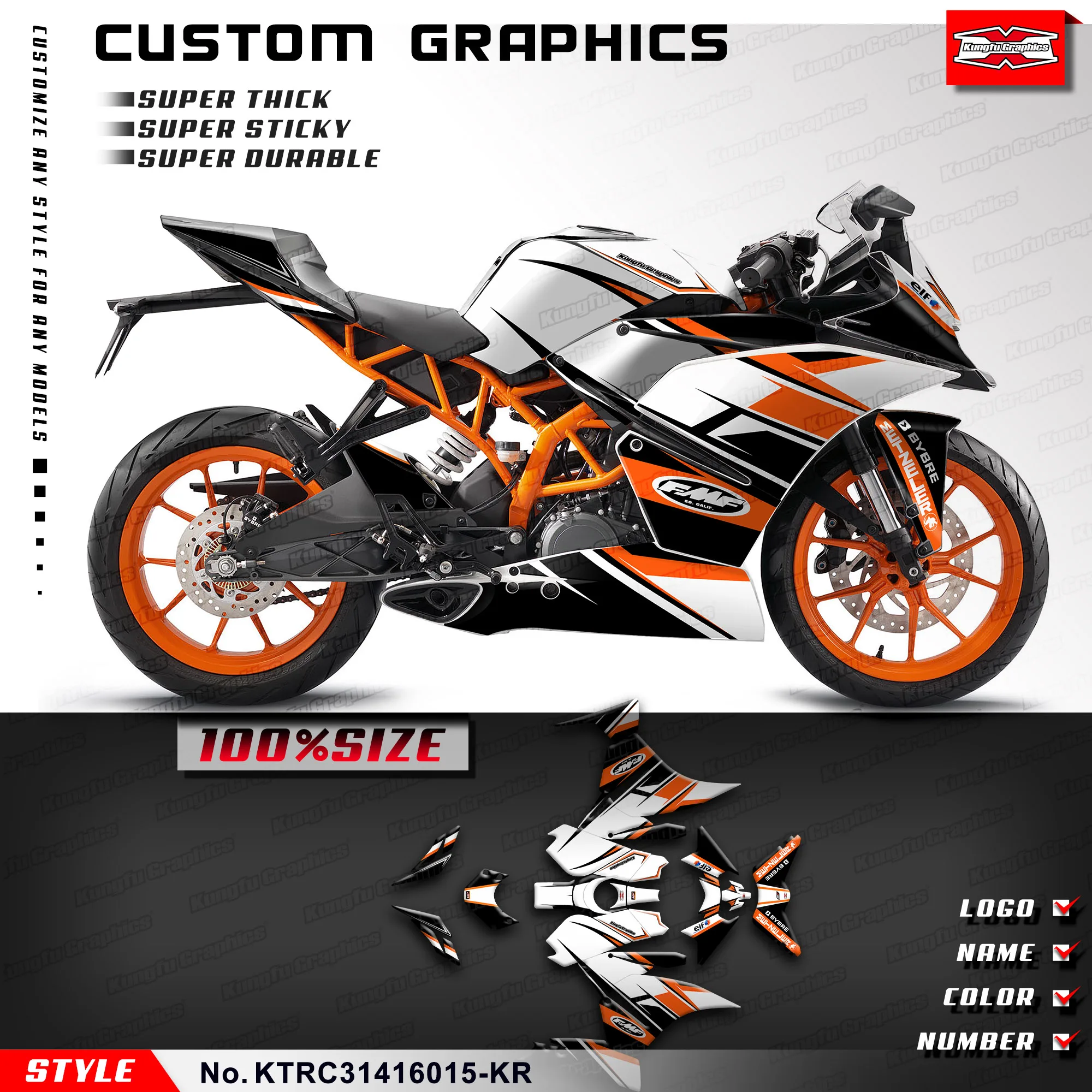 

KUNGFU GRAPHICS Team Stickers Vinyl Decal Kit for KTM RC 390 125 200 250 2014 2015 2016 Grey, KTRC31416015-KR