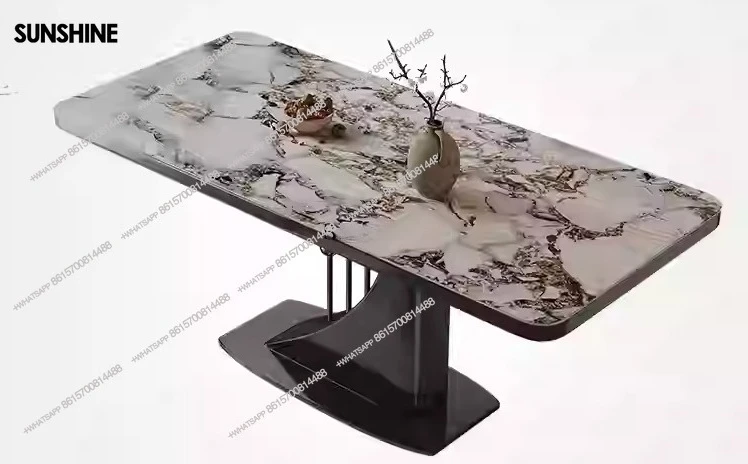 

Italian minimalist marble dining table small apartment luxury stone rectangular natural dining table