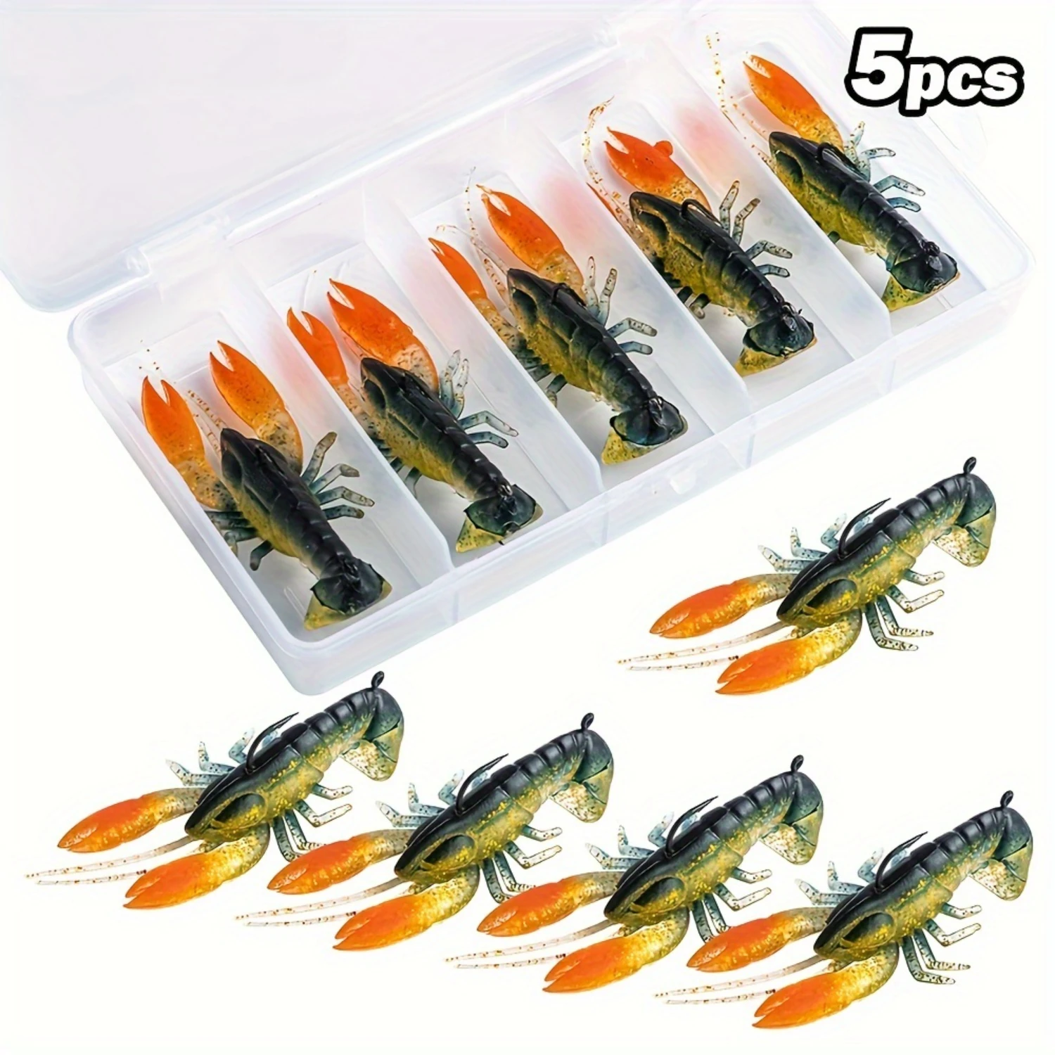 5pcs Bionic Crawfish Lure With Hook, Artificial Soft Bait, Outdoor Fishing Tackle