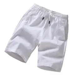 Men Shorts Slim Fit 2026 Summer Cotton Linen Knee Length Breathable Male Clothing Pure Straight Shorts Big Size M-6XL 7XL white