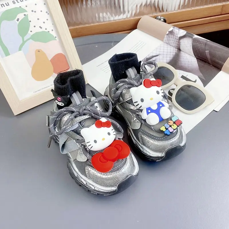 

Sanrio Hello Kitty флисовые кроссовки с героями мультфильмов для девочек, зимние нескользящие повседневные кроссовки на платформе для детей, милые модные каваи