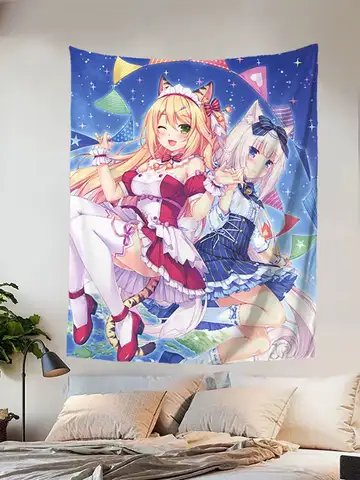 Nekopara Maple Vanilla Twin Cat Maid Girls Anime Tapestry Wall Hanging Aesthetic Room Decor Background Cloth for Bedroom Dorm