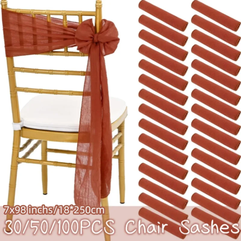 10-100Pcs Terracotta Chair Sashes for Wedding Chair Covers Cheesecloth Chair Bow Sashes Ribbons for Party Ceremony 7x98In