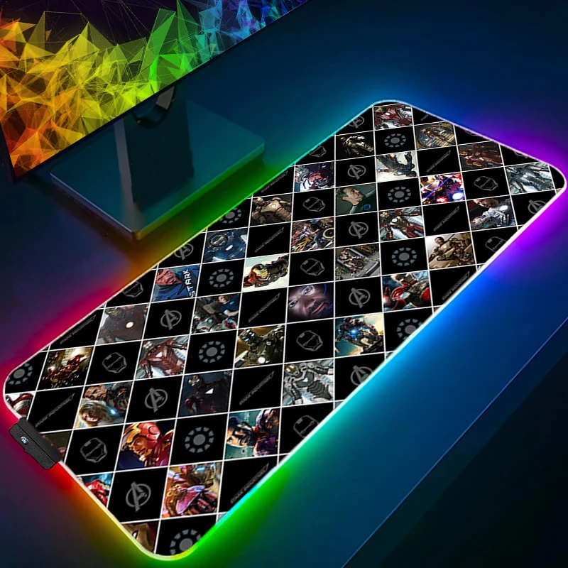 LED Gaming Muismat Iron Man Grote Rand Wit XXL Computer RGB Muismat Bureaumat PC Tapijt Toetsenbord Gamer Accessoires Backlight