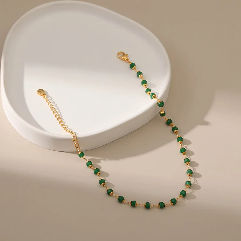 Vintage Ethnic Style Green Acrylic Bead Handmade Beading Women Anklet Adjustable Size Daily Wear Feet Accessories Chic Jewelry