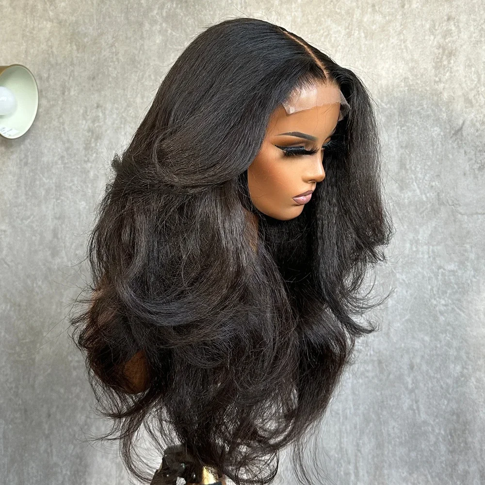 26Preplucked Black Yaki Kinky Body Wave 180Density Natural Hairline 13*4 Lace Front Wigs For Women With Baby Hair Good Texture