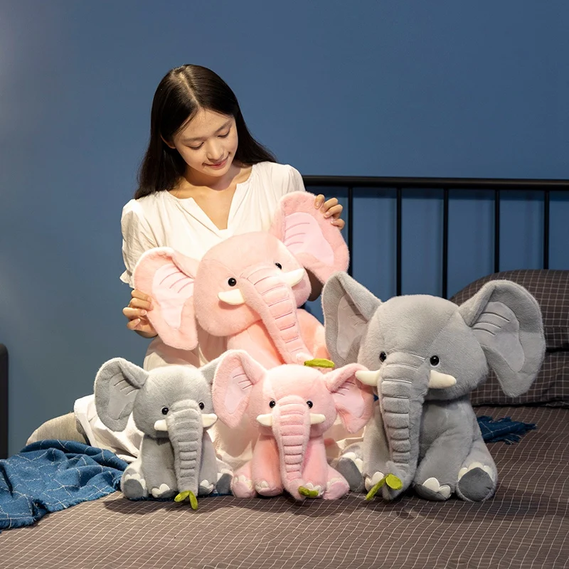 25/40 ซม.การ์ตูนน่ารักตุ๊กตาช้างตุ๊กตาจมูกยาวสีชมพูสีเทานั่งช้างตุ๊กตาสัตว์ของเล่นตกแต่งบ้านของขวัญเด็กหญิง