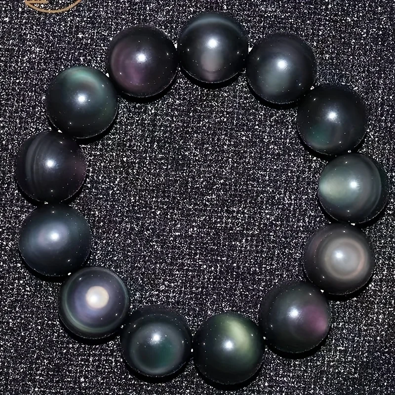 Natural Rainbow Eye Obsidian Adjustable Stretch Beaded Bracelet For Men Women - Perfect Gift For Halloween Loved Ones