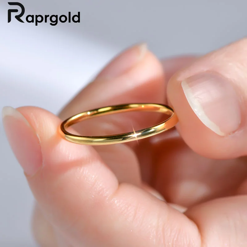 

RAPRGOLD Simple Thin Ring for Women Men Real 925 Sterling Silver 18K Gold Plating Polished Finger Rings Fine Jewelry Gift Anillo