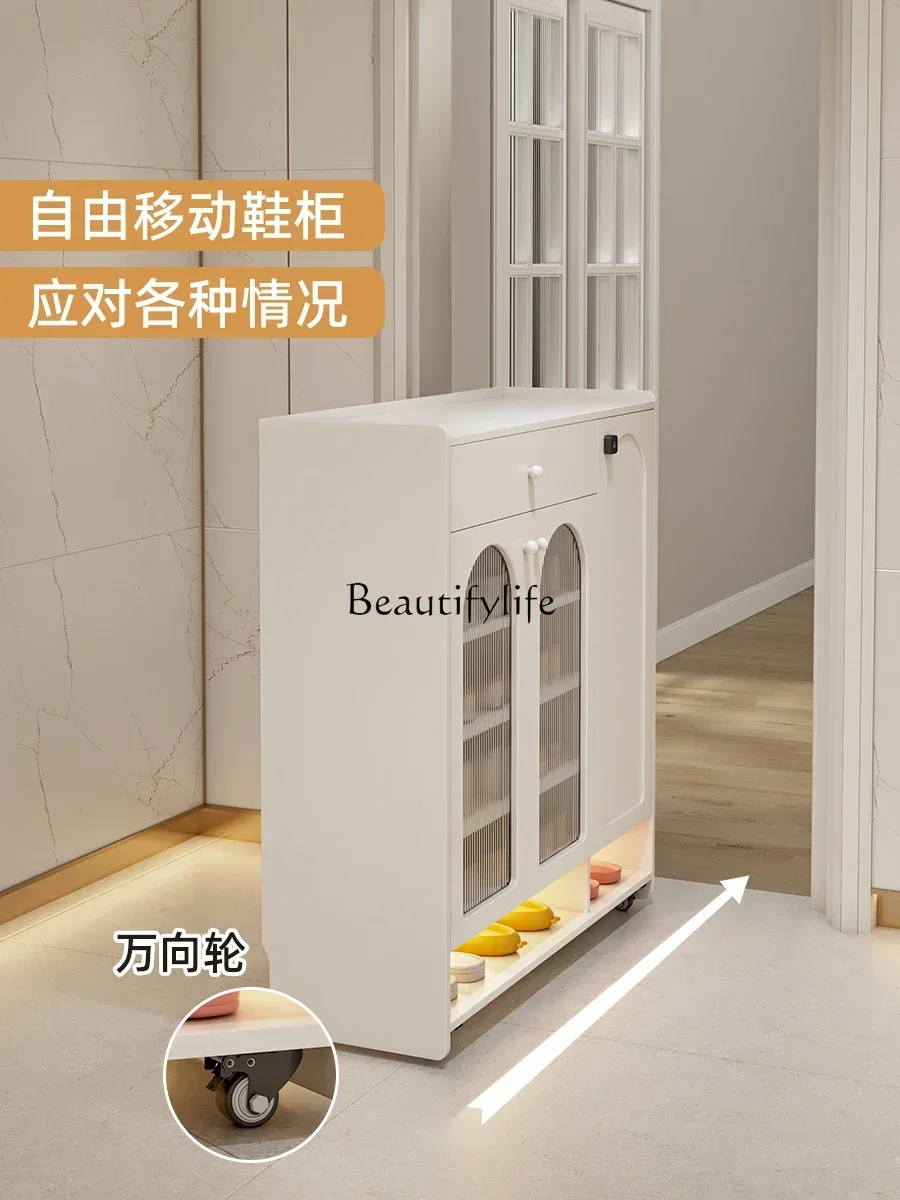 Cream wind removable shoe cabinet with lock outside the door shoe cabinet 2024 new explosion