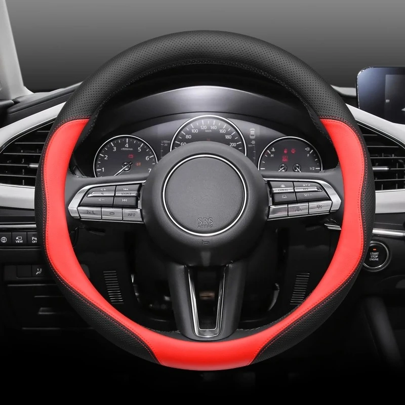 

For Mazda 3 Axela CX30 EV CX4 CX50 CX8 Nappa Leather Steering Wheel Cover Four Season Universal Anti Slip Car Interior Accessory