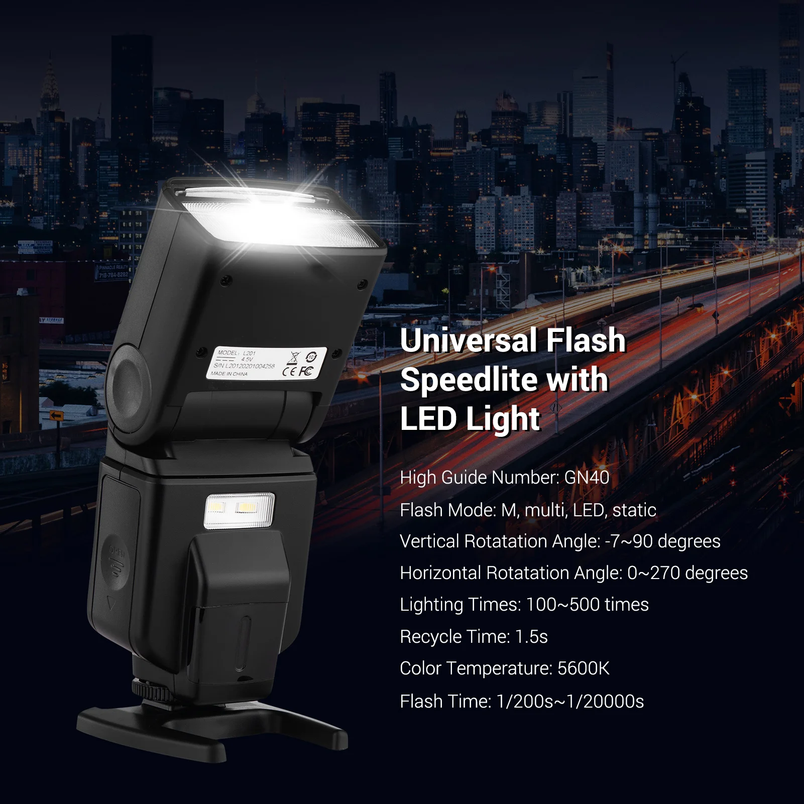 Andoer GN40 Adjustable LED Fill Light On-camera Flash Universal Flash Speedlite for Canon Nikon Olympus Pentax DSLR Cameras