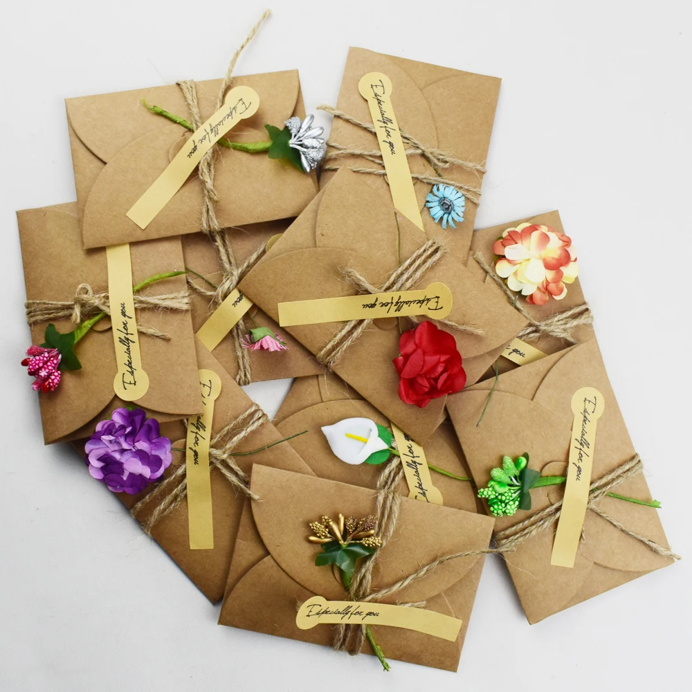 5pcs DIY Envelope Cute Vintage Silk Flower Decorated Envelopes for Greeting Cards and Letters Holder Organizer Wedding Party