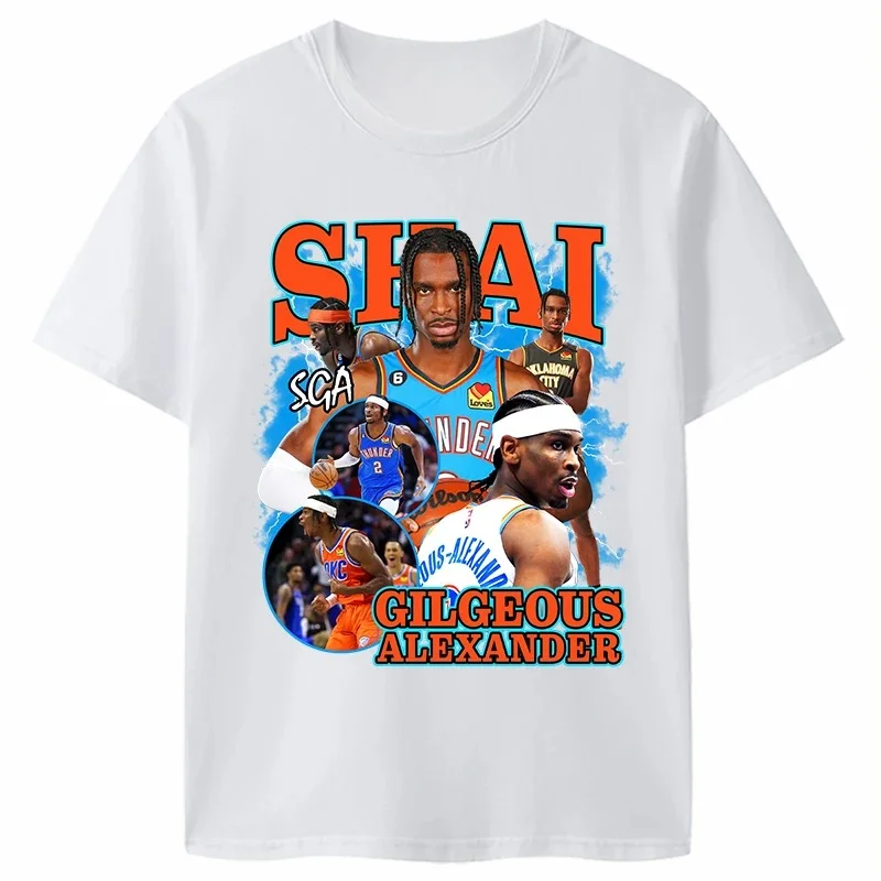 Basketball Star OKC Thunder NO.2 SGA Alexander Print Cotton T-shirt Men T-shirt Tops Oversize Short Sleeve High Quality