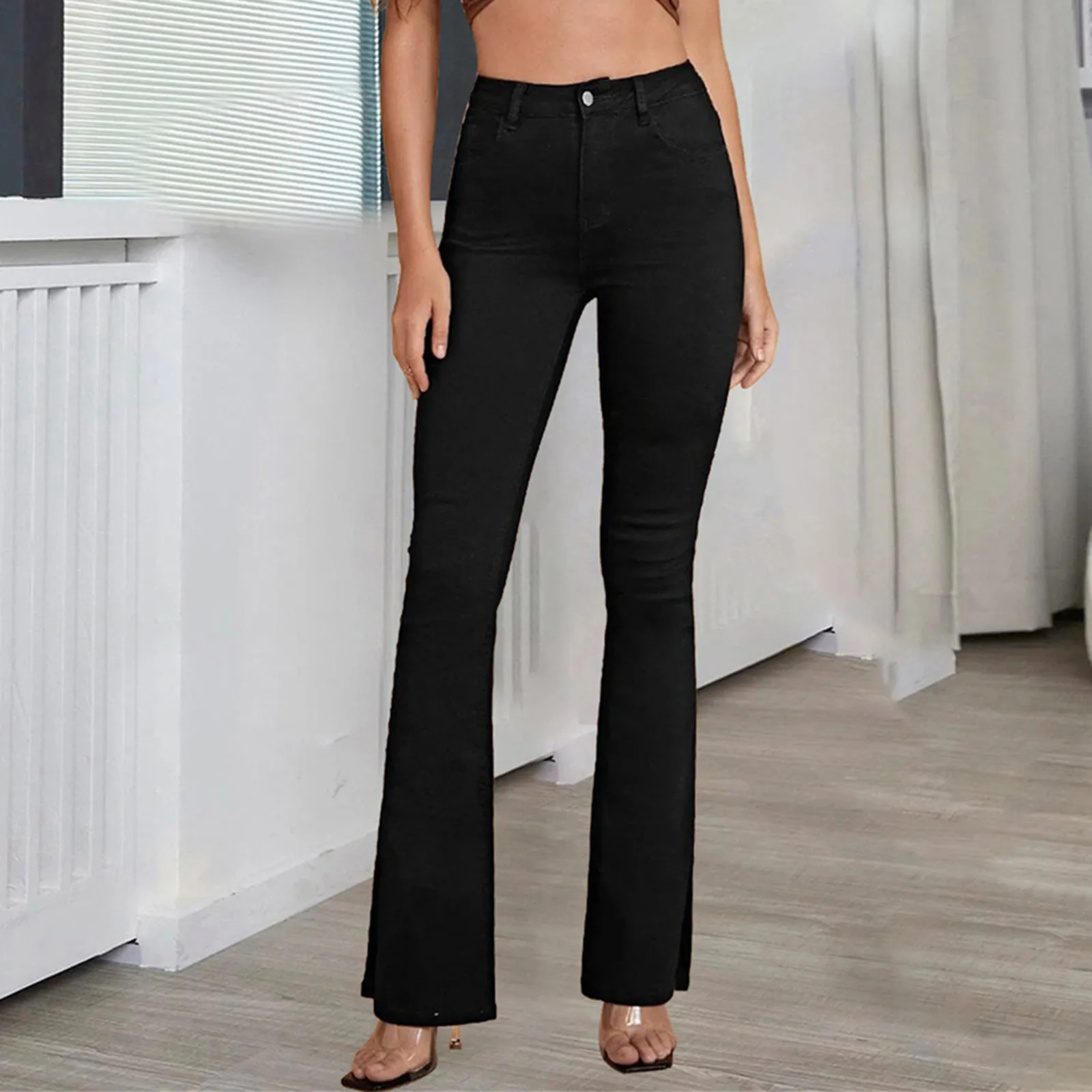 Summer Women Flared Jeans High Waist Cotton Stretch Comfortable Classic Wide Leg Denim Casual Pants Skinny Trousers