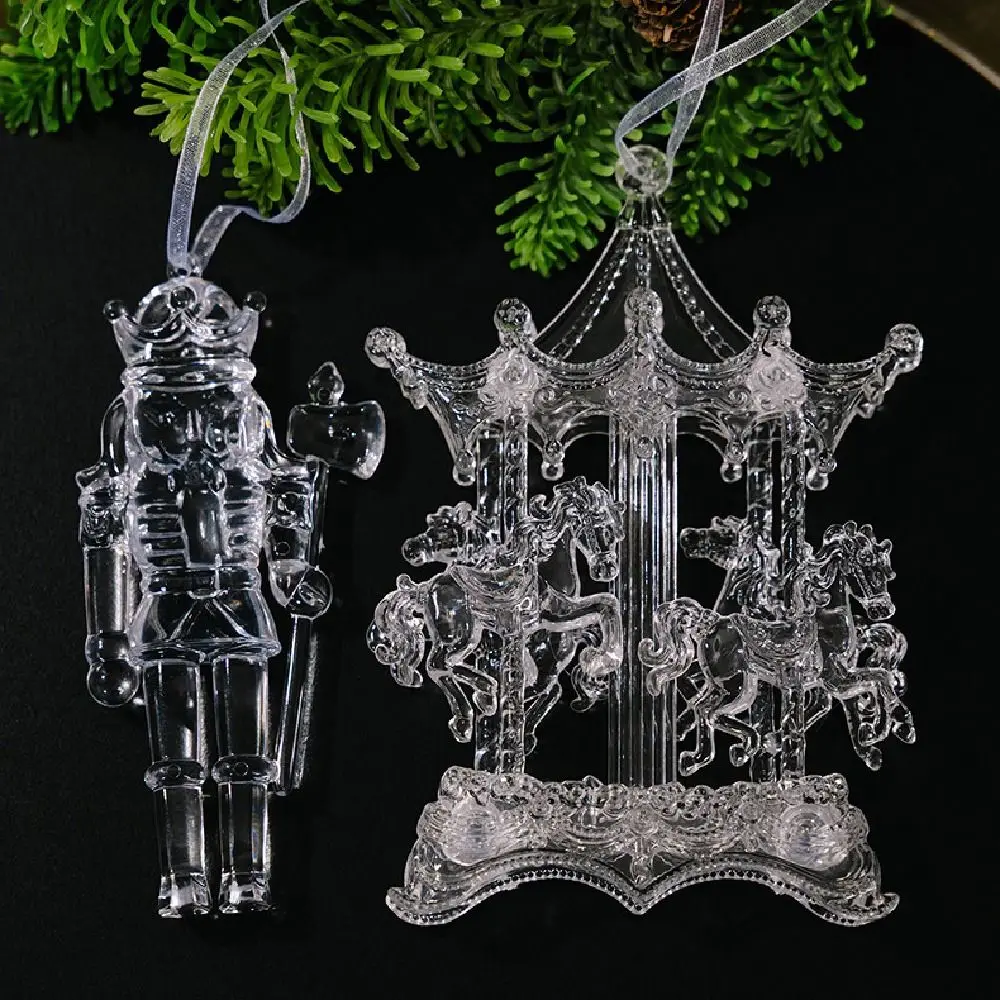 

Transparent Christmas Elk Pendants DIY Carousel Acrylic Christmas Tree Ornaments Exquisite with Ribbons
