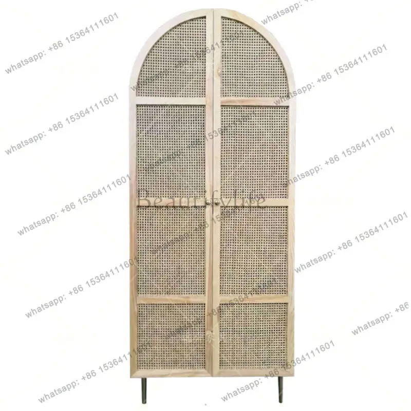 Nordic solid wood rattan wardrobe dormitory double door wardrobe American log bed and breakfast cabinet