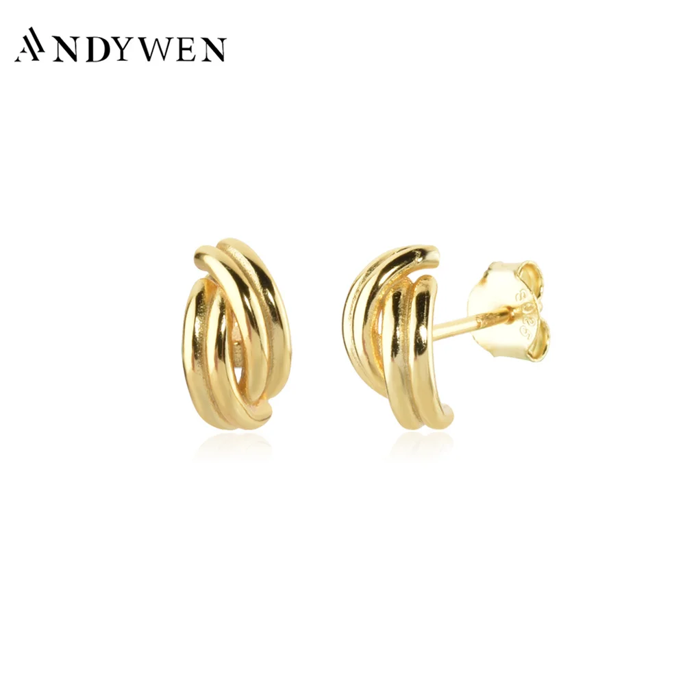 

ANDYWEN 100% 925 Sterling Silver Gold Three Screw Piercing CZ Clips New 2022 Pendientes Women Wedding Fine Jewelry