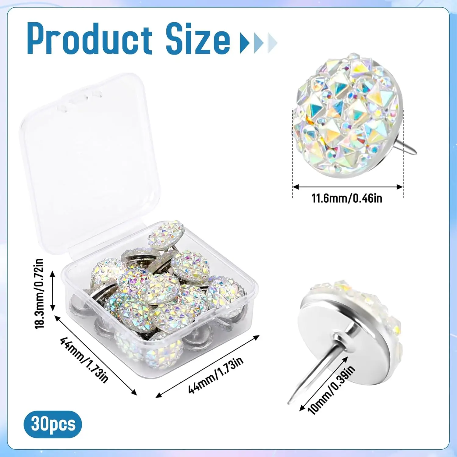 Diamond Push Pins, 30PCS Decorative Thumb Tacks
