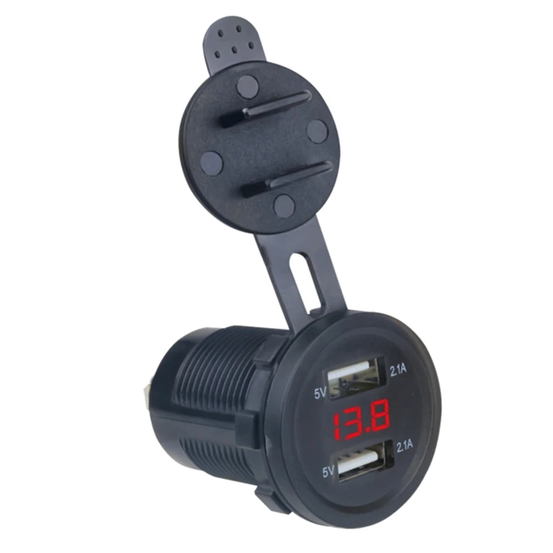 652F Dual Ports 4.2A USB Car Power Outlet Digital LED Voltmeter 12V/24V