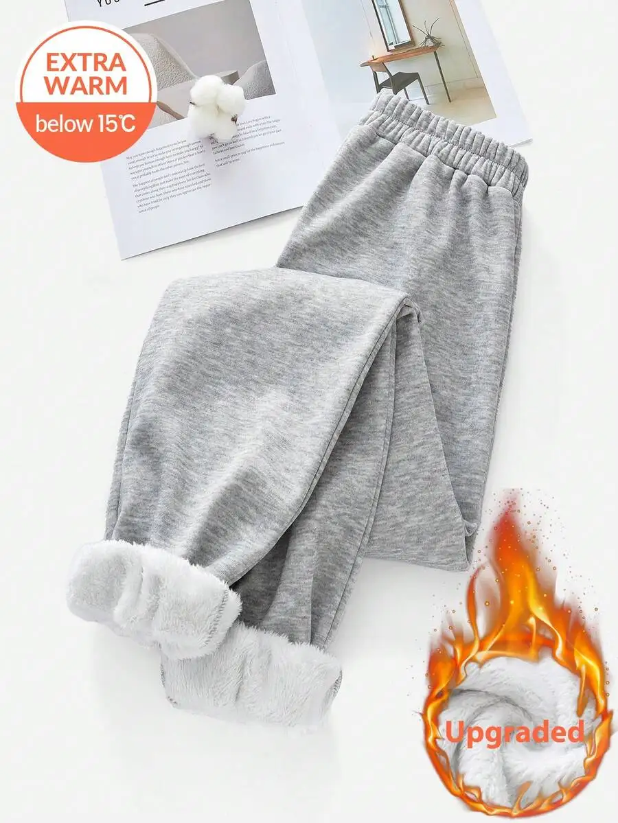 

Женские спортивные брюки с термоизоляцией, очень теплые, с флисовой подкладкой, серые, свободного кроя, для осени и зимы