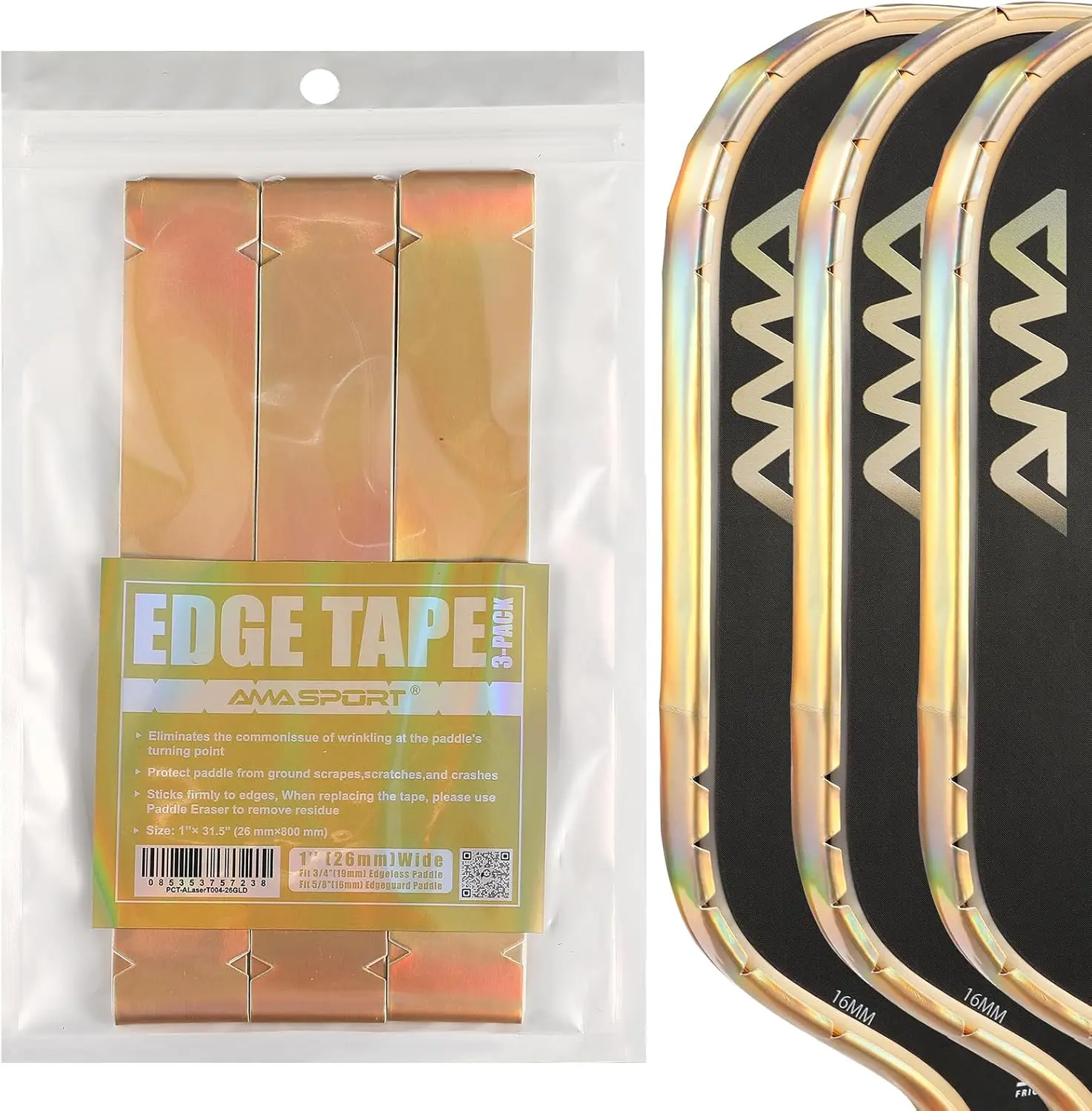 

Лазерная золотая/серебряная защитная лента для весла Pickleball 20 мм/23 мм/26 мм-образная лента для пиклбола, ленты для защиты головы ракетки