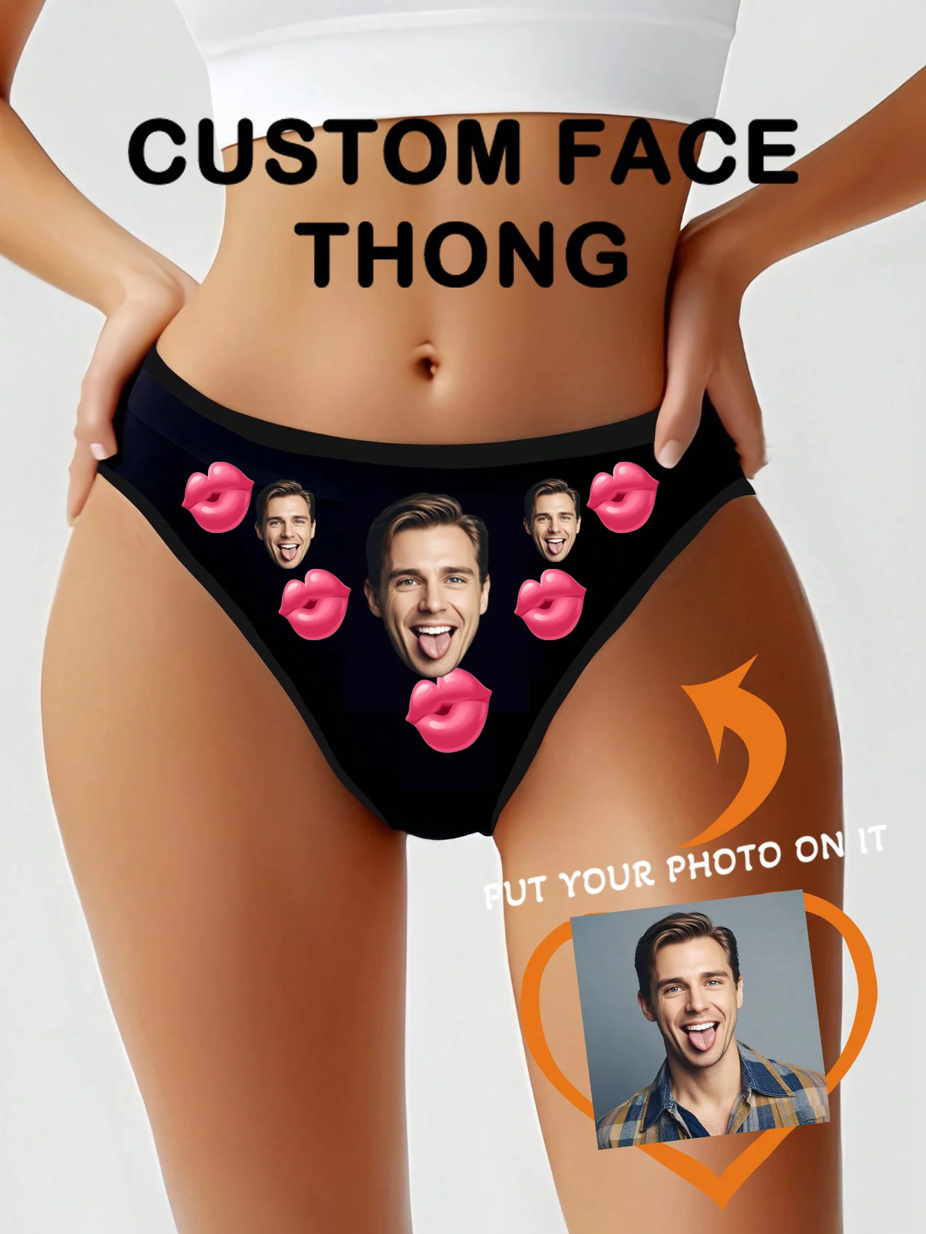 Customizable Sexy Low-Waist Briefs with Couple's Avatars And Love Letter Print for Men Women Perfect for Valentine's Day Christm