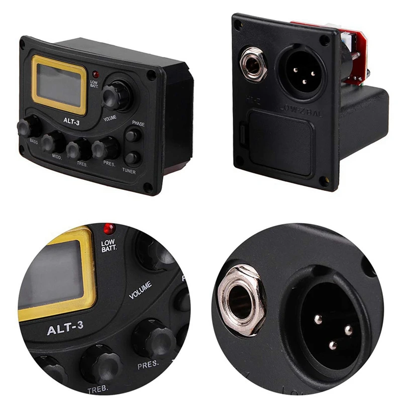 T22C 4X Acoustic Guitar Pickup Tuner 5-Band Eq Equalizer Acoustic Guitar Preamp Piezo Pre-Amp Amplifier System