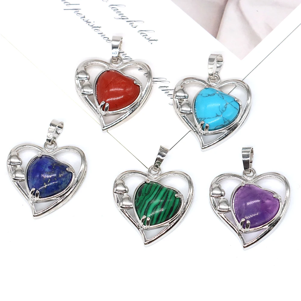 

Natural Quartz Stone Heart Shape Pendant Amethyst Lapis Lazuli Healing Crystal Gemstones Necklaces Fashion Luxury Charm Jewelry