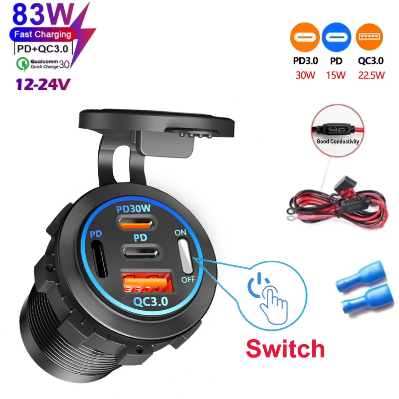 NIEUWE 3/4 Poorten Dual PD Dual QC 3.0 USB Autolader met Voltmeter Socket Stopcontact Adapter Waterdicht voor 12 V/24 V Auto Boot
