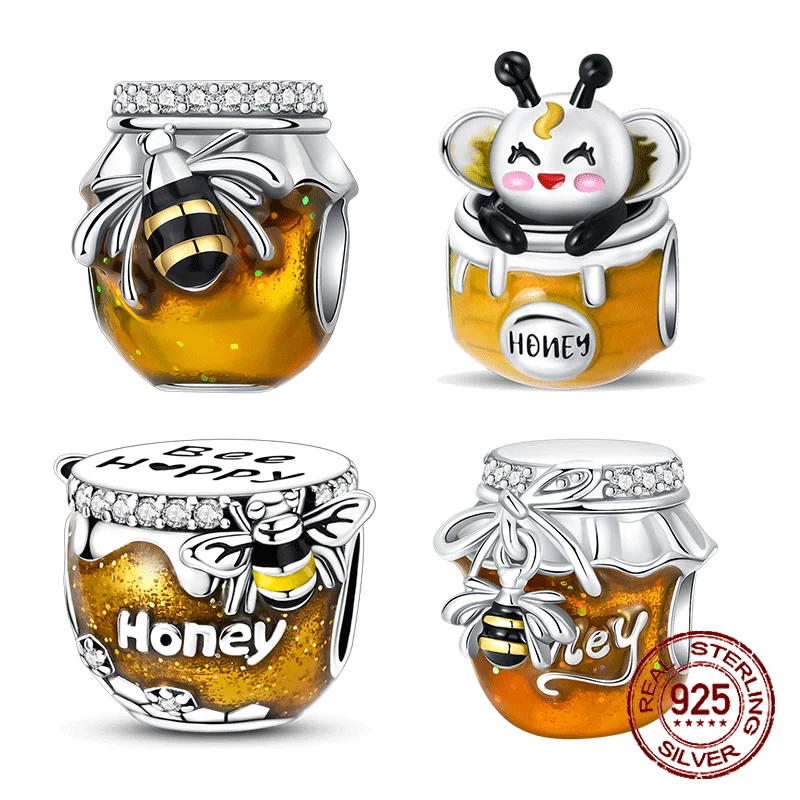 

925 Sterling Silver Bee Honey Jar Beads Yellow Series Charm Fit Bracelet DIY Bead Ms Premium Jewelry Valentine's Birthday Gift