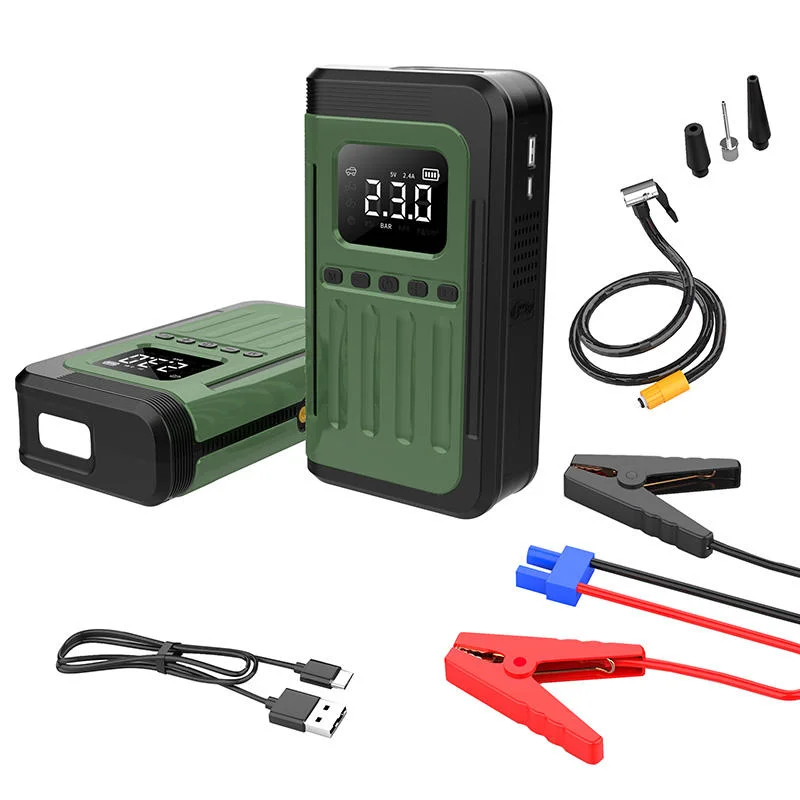 Portable 12V Jump Starter With Air Compressor Power Bank 800A Peak Current Digital Screen Car Charger For Cars Trucks Motorcycle