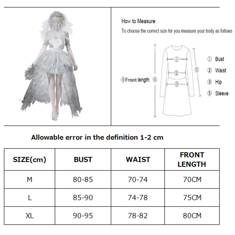 Classic Lady White Corpse Bride Costume Day Of The Dead Outfit Graveyard Zombie Cosplay Fancy Party Dress Carnival Halloween