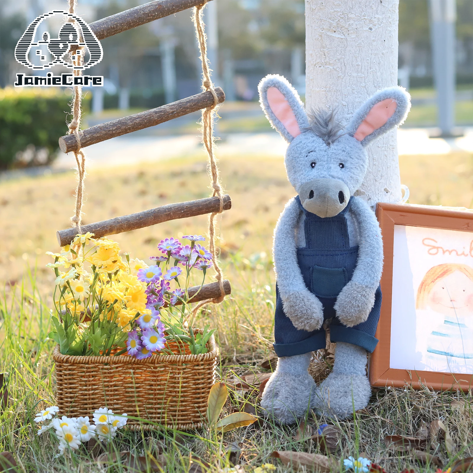 لطيف الأزرق حمار ألعاب من نسيج مخملي مع وزرة الدنيم لينة محشوة دمية على شكل حيوان Kawaii العاطفي الكرتون بلوشي الاطفال هدية ديكور المنزل