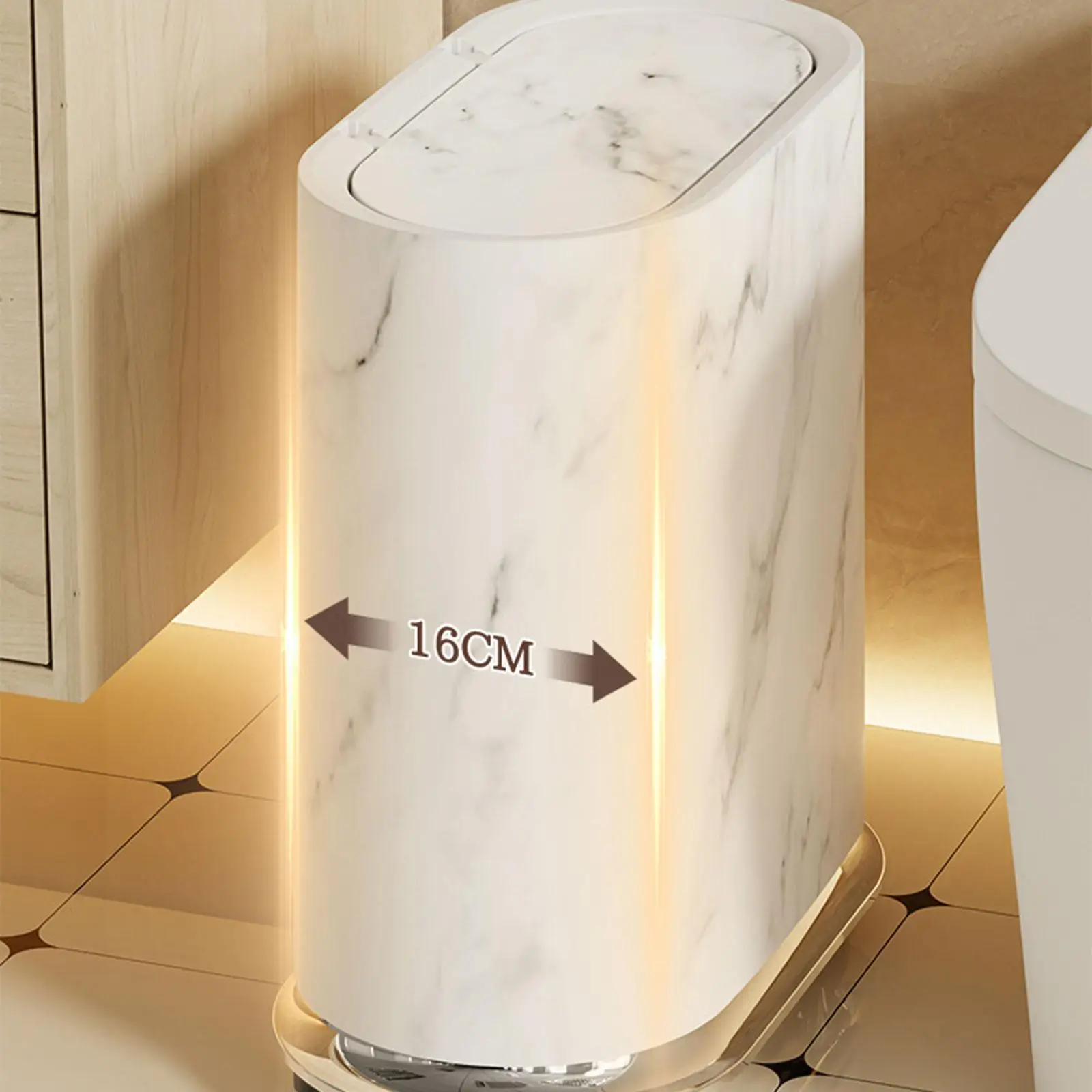 

Space Saving Wheel Trash Bin with Detachable Wheels Narrow Sealed Lid Rubbish Basket for Bathroom Toilet