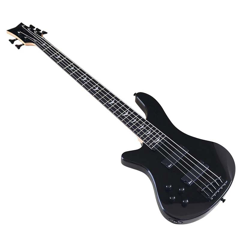 Left Hand Black 5 String Electric Bass Guitar 43 Inch Bass Guitar High Gloss Full Basswood Body Good Handicraft