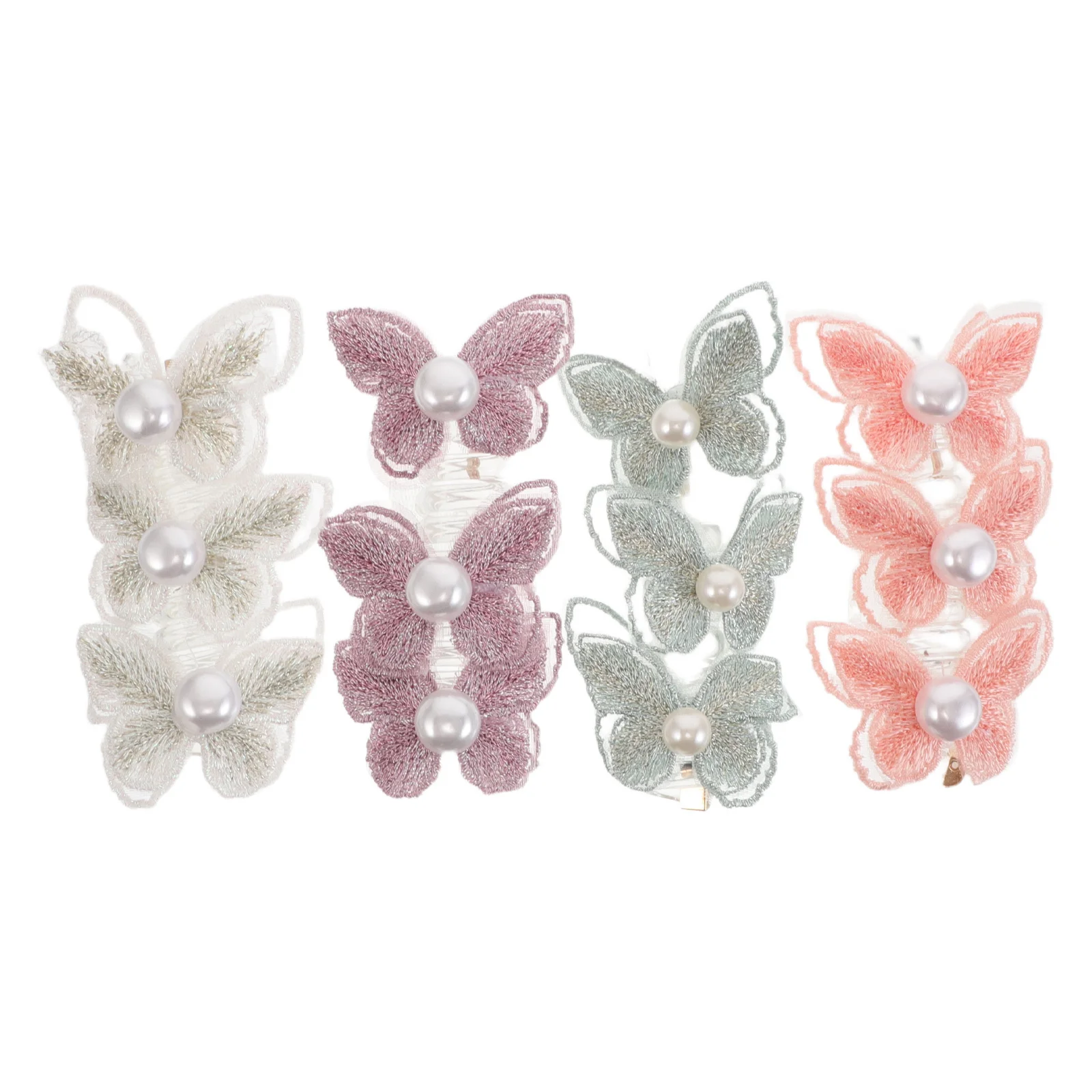 

4Pcs Lace Butterfly Pearl Spiral Hair Ties Colorful Telephone Wire Elastic Hair Bands Ponytail Holders for Women