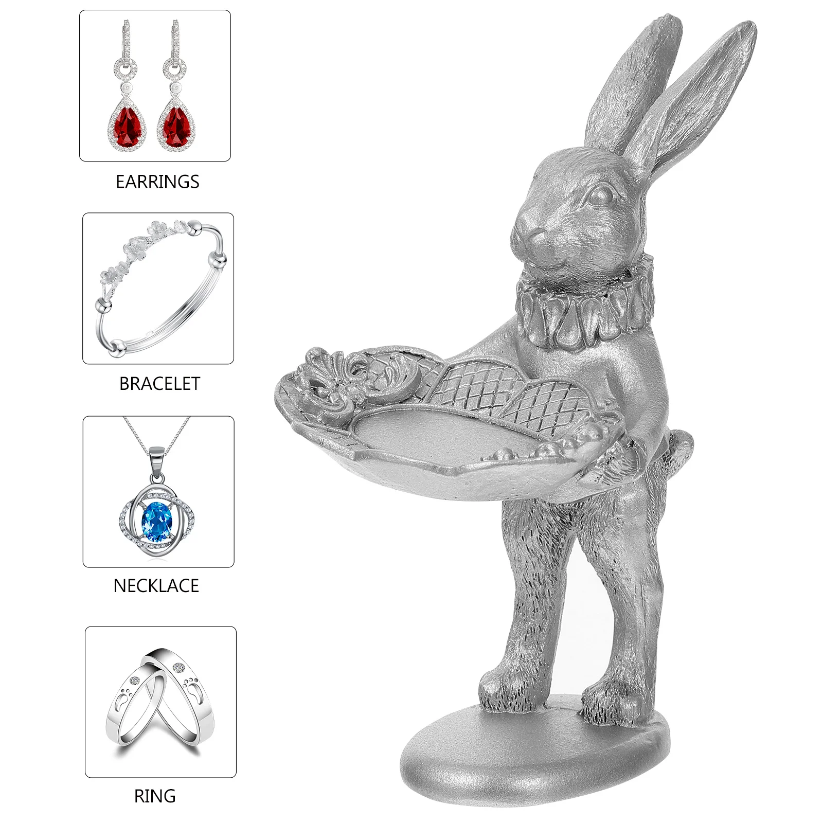 

Unique Standing Rabbit Jewelry Display Tray Resin Earrings Stand Organizer for Retail Shop Counter Personal Use Gift Idea
