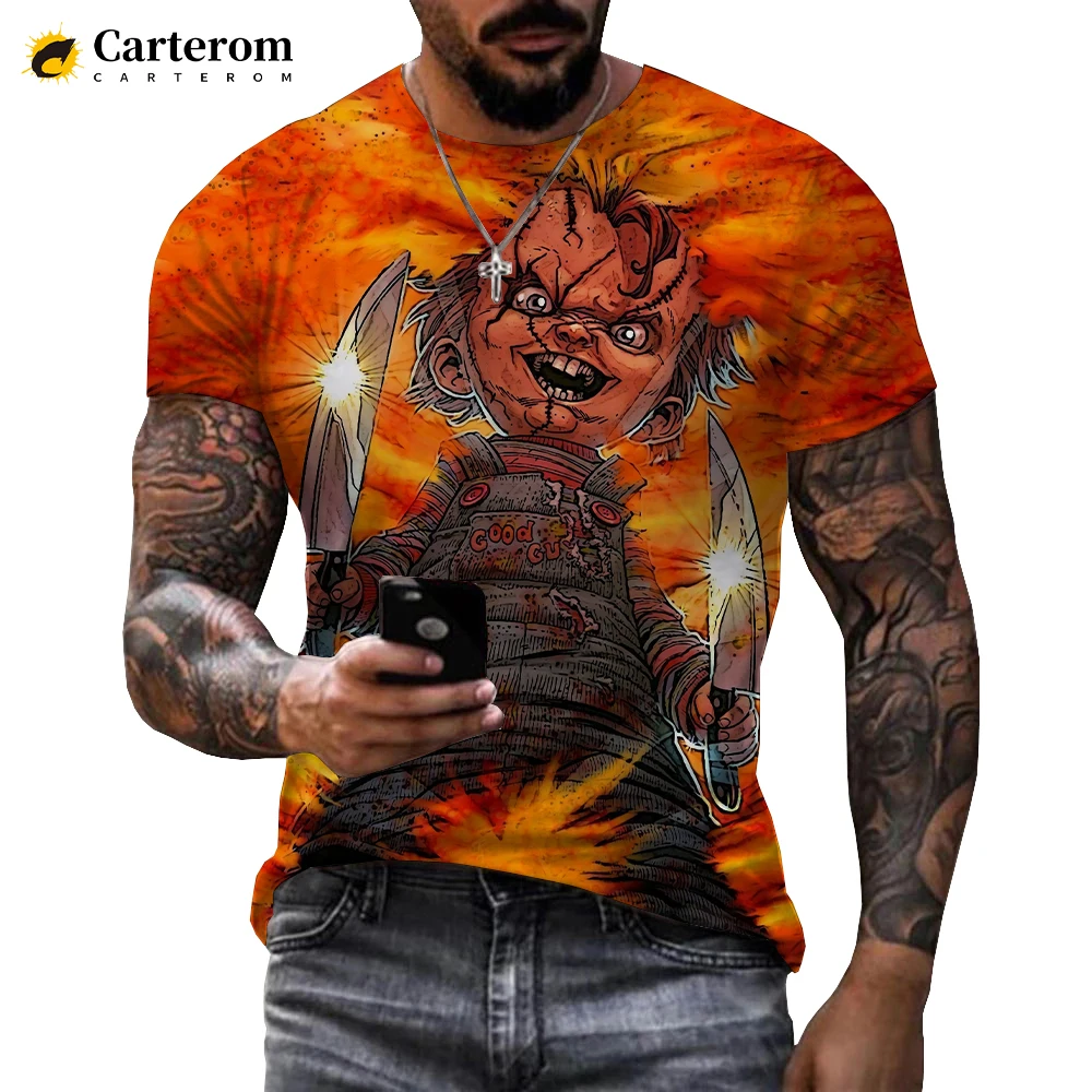 Nova chegada filme de terror criança do jogo personagem chucky 3d impresso camiseta das mulheres dos homens crianças verão casual streetwear topos