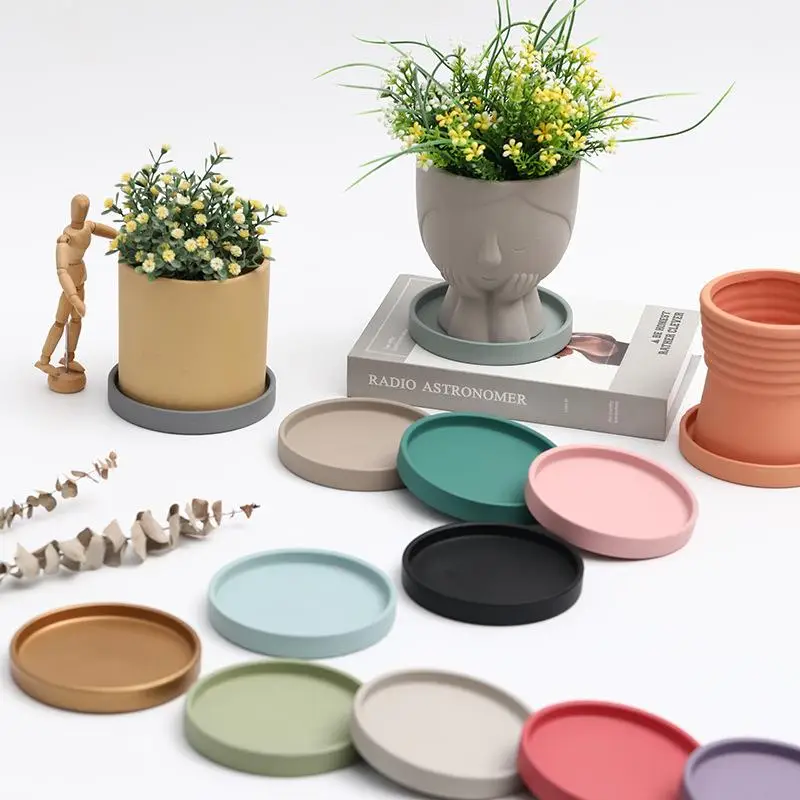thickened-ceramic-round-flower-pot-tray-nordic-decorative-mellow-color-base-tray-water-collection-flower-support-pad