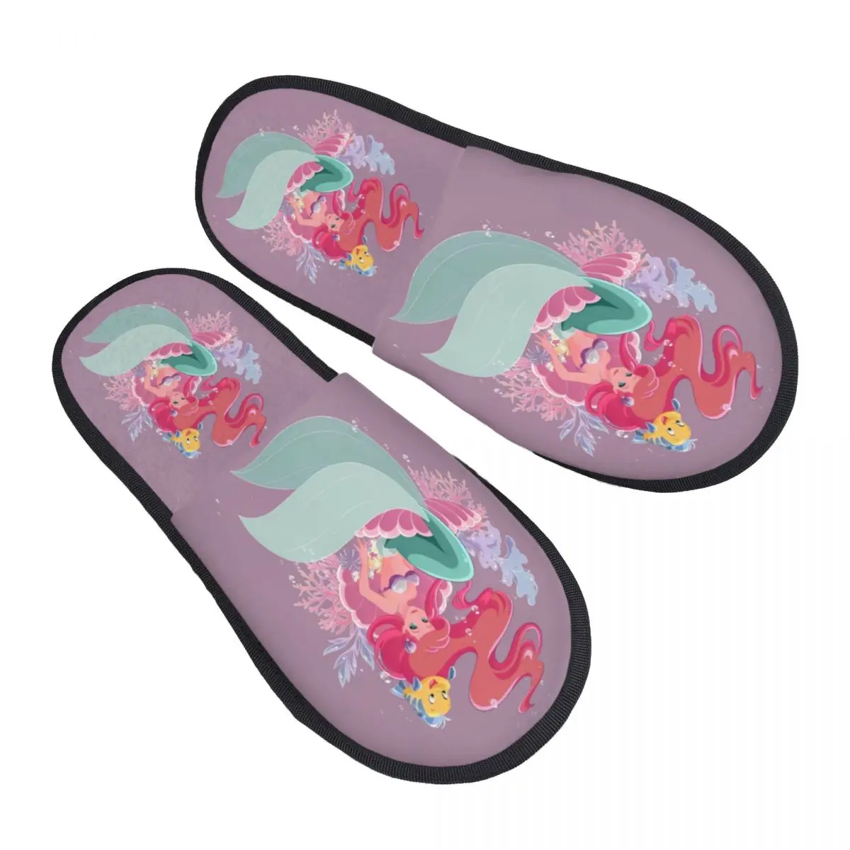 

Custom The Little Mermaid Guest Slippers for Bathroom Women Animation House Slipper