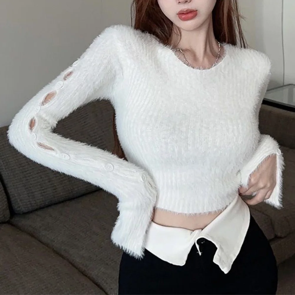 Trui met lange mouwen Holle crop top Vrijetijdskleding Feestoutfits Trendy damesmode top Normale kledinglengte