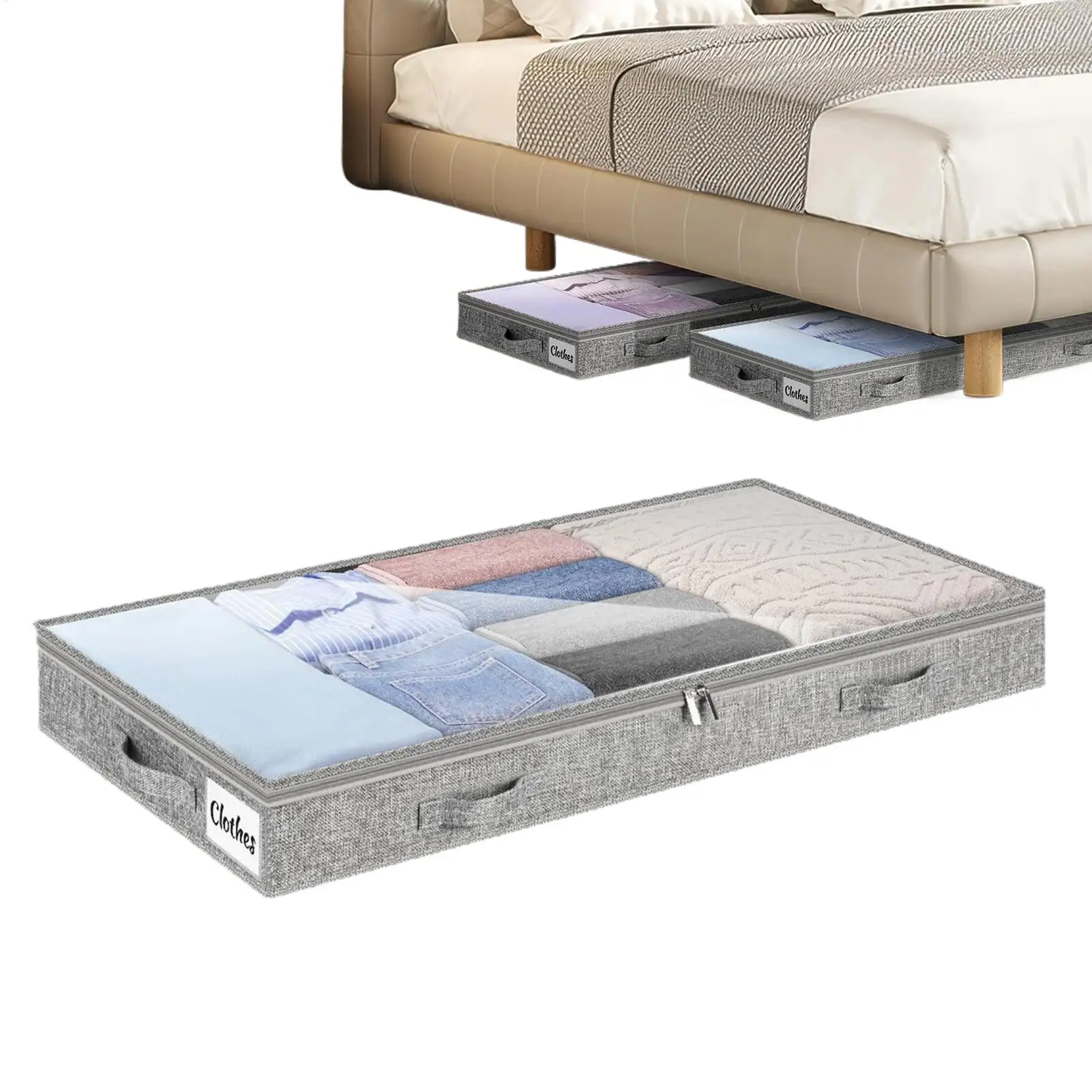 1pc Foldable bed bottom clothing storage box transparent design can be used for clothes blankets blankets moving bags