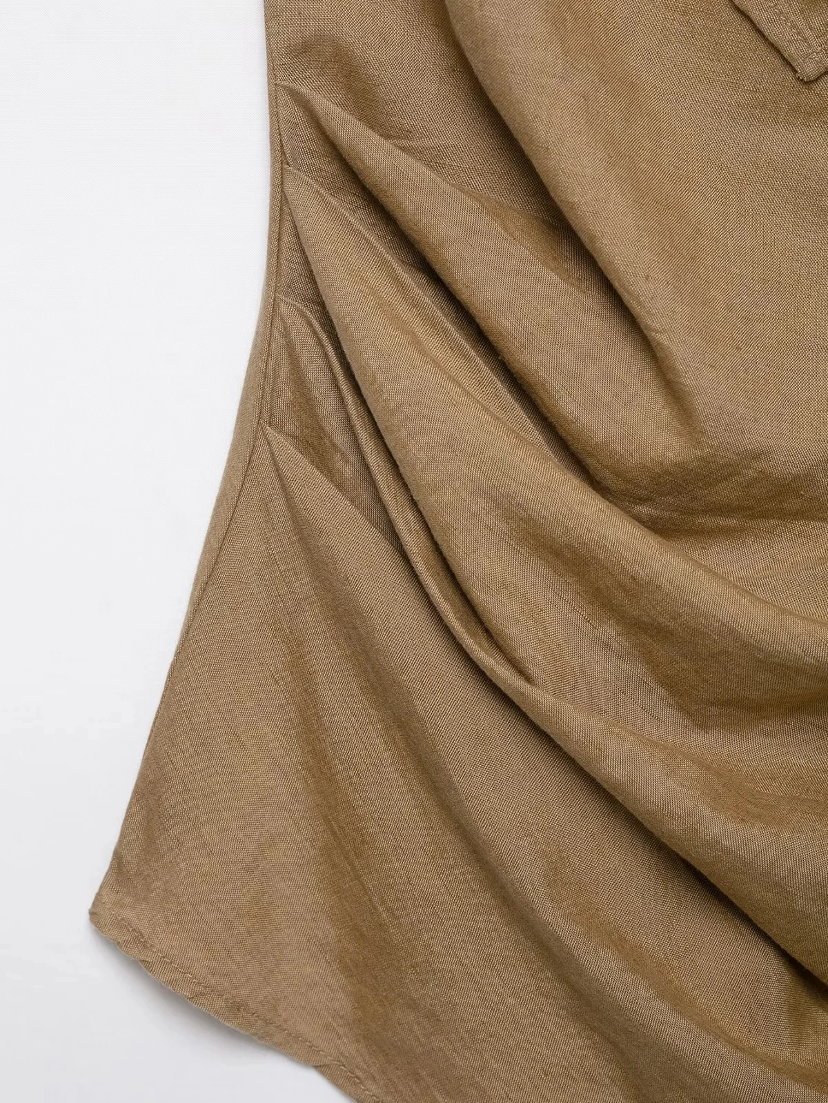 KONDALA Vintage Khaki Einfarbiger Damenanzug, Neckholder Ärmellos Rückenfrei Plissiert Schmal Geschnittene Weste, Weite Hose, Modische Elegante Sets für Herbst 2026 – Detail 15