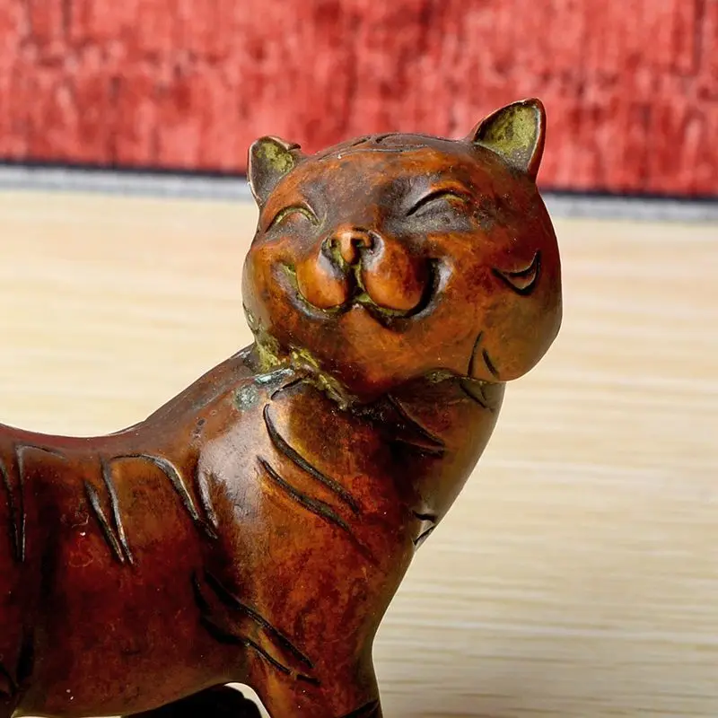 Antique Copper Lucky Cat Ornament Chinese Antique Old Pulp Big Cat Desktop Home