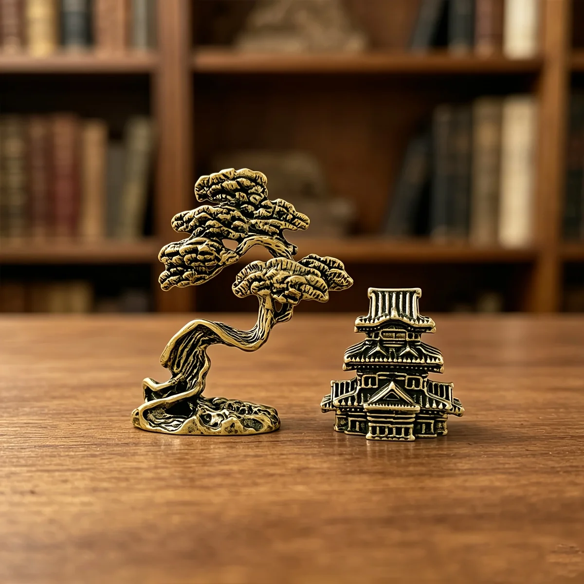 2 exquisite brass miniature sculptures for the welcoming pine pavilion, with a Zen-like Chinese style shape