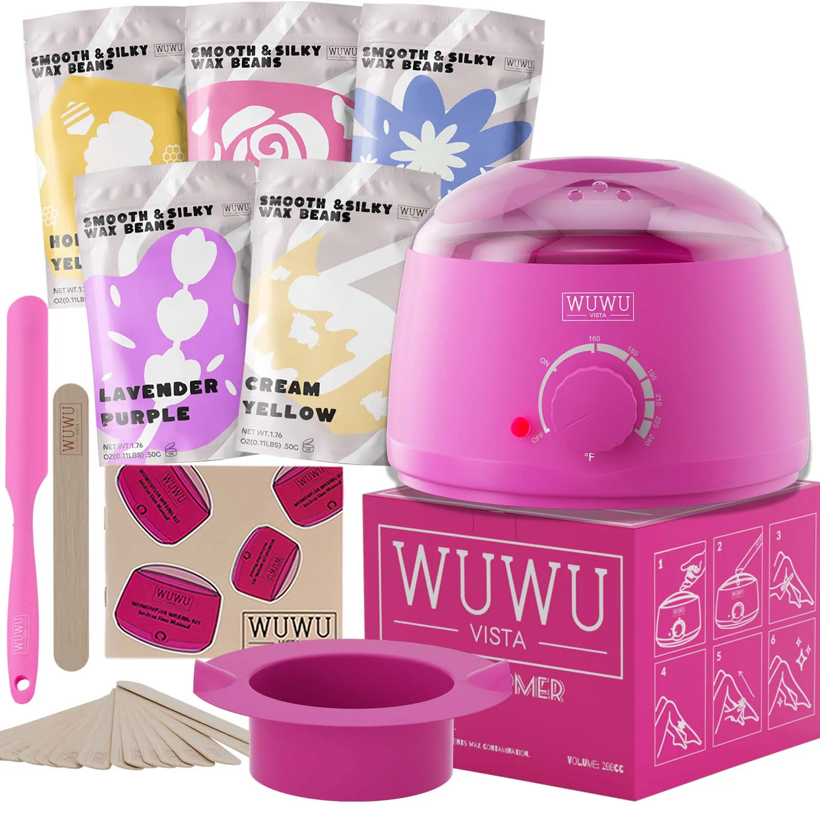 

Waxing Kit UK Plug(19 items) WUWUVISTA Hair Removal Wax Kit Wax Melt Warmer Waxing Beads Face/Brazilian/Full Body/Bikini